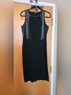 Athleta Black Sheath Dress with Faux Leather Panels - Size M